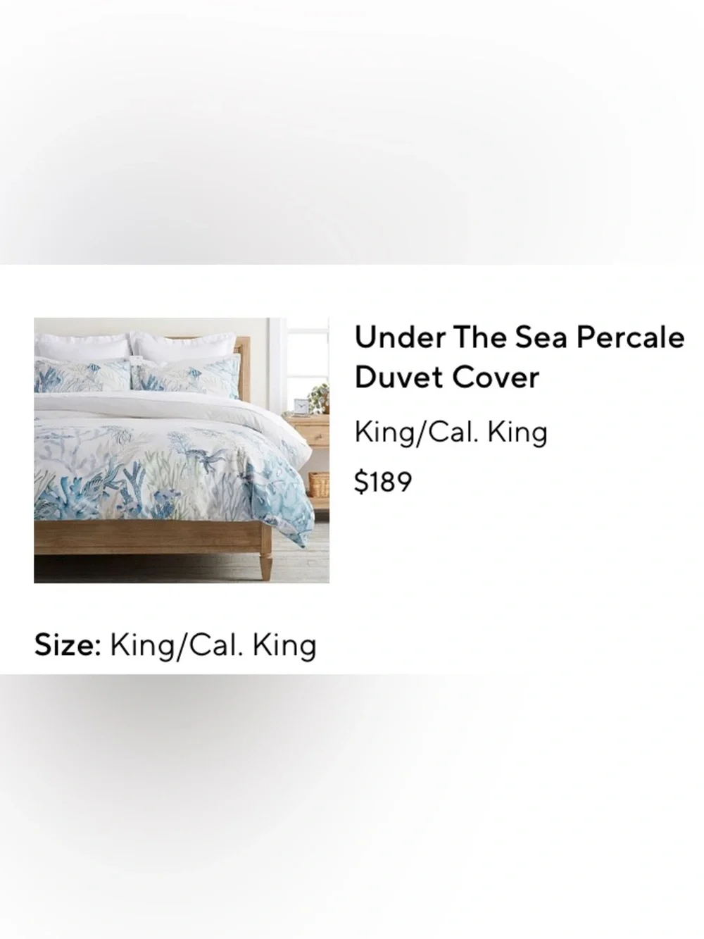 Pottery Barn Under the Sea King Duvet 100% Organic Cotton - New Without Tags